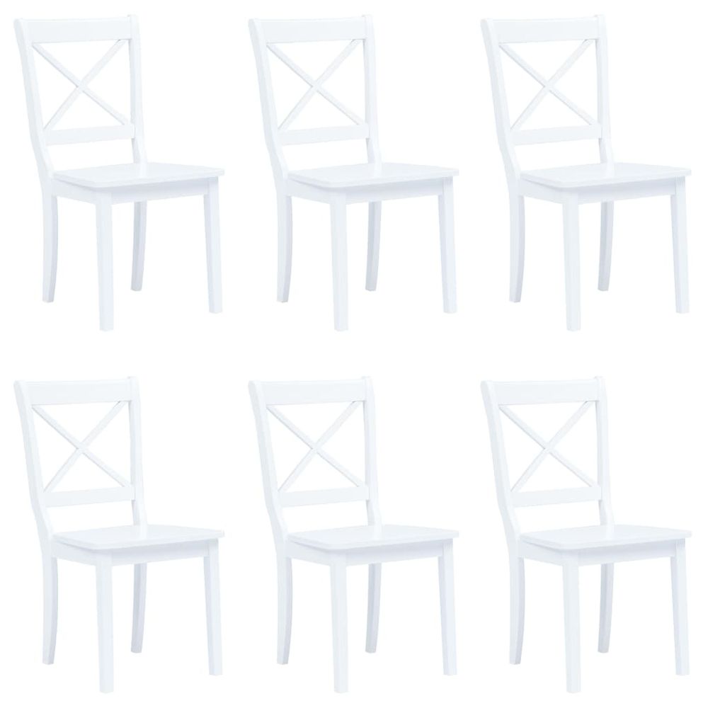 Vidaxl Jedálenské stoličky 6 ks biele masívne kaučukové drevo